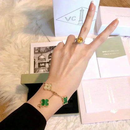 [Panda Jewelry] CLOVER 5 MOTIF MALACHITE BRACELET COLLECTION