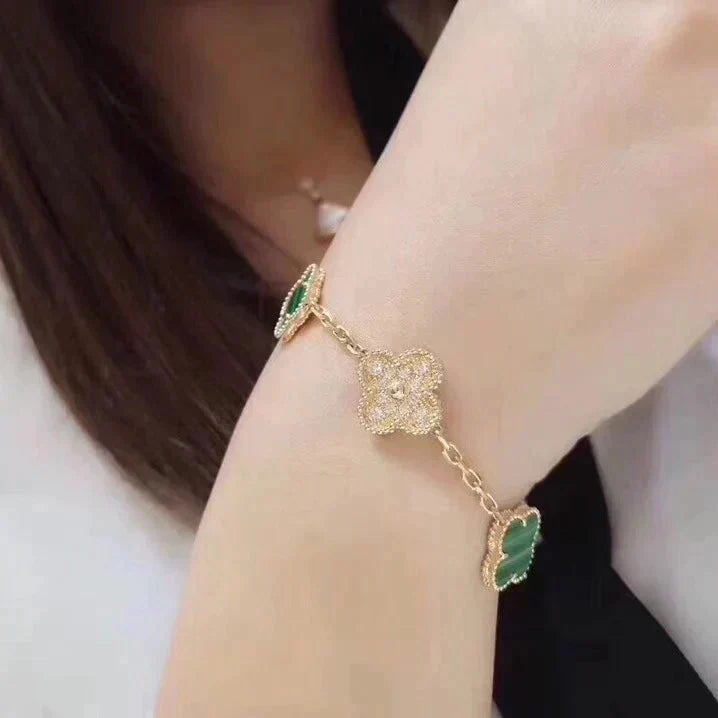 [Panda Jewelry] CLOVER 5 MOTIF MALACHITE BRACELET COLLECTION