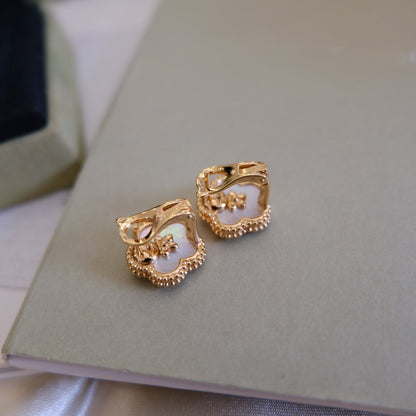 [Panda Jewelry]LUCKY PINK GOLD WHITE MOP EARRINGS