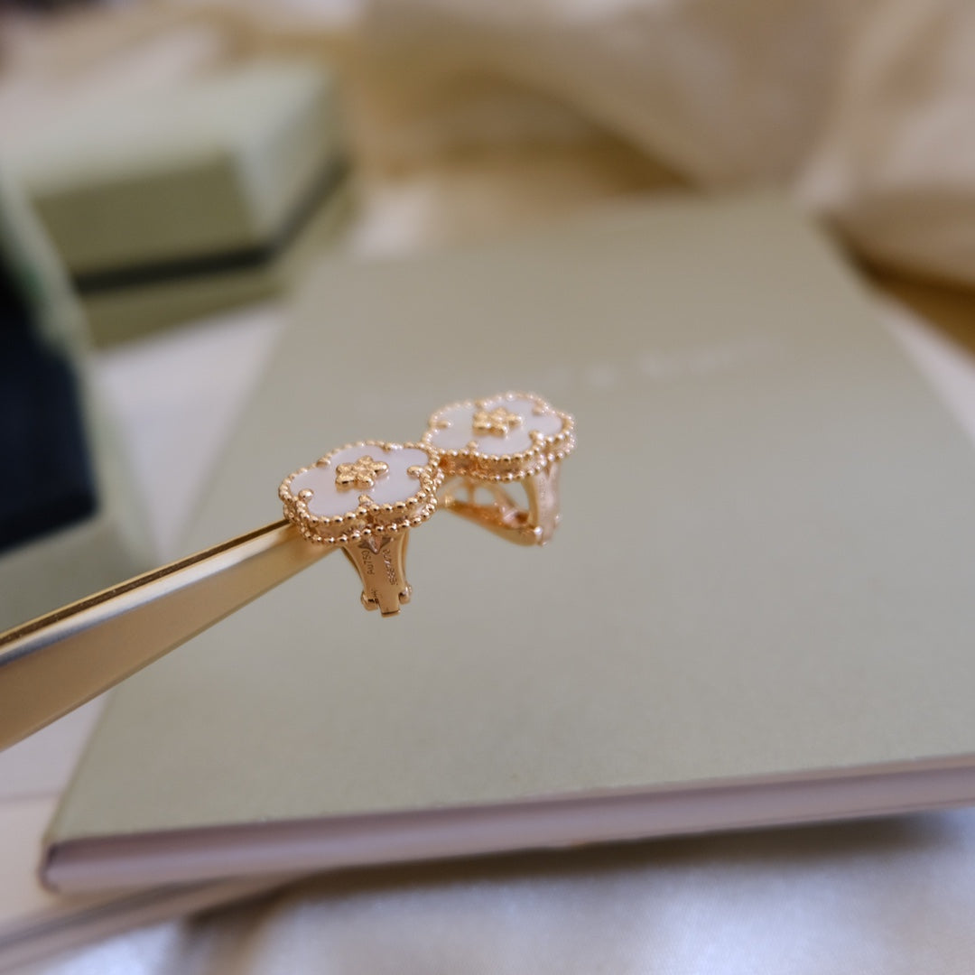 [Panda Jewelry]LUCKY PINK GOLD WHITE MOP EARRINGS