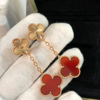 [Panda Jewelry]CLOVER 2 MOTIF  LASER CARNELIAN EARRINGS