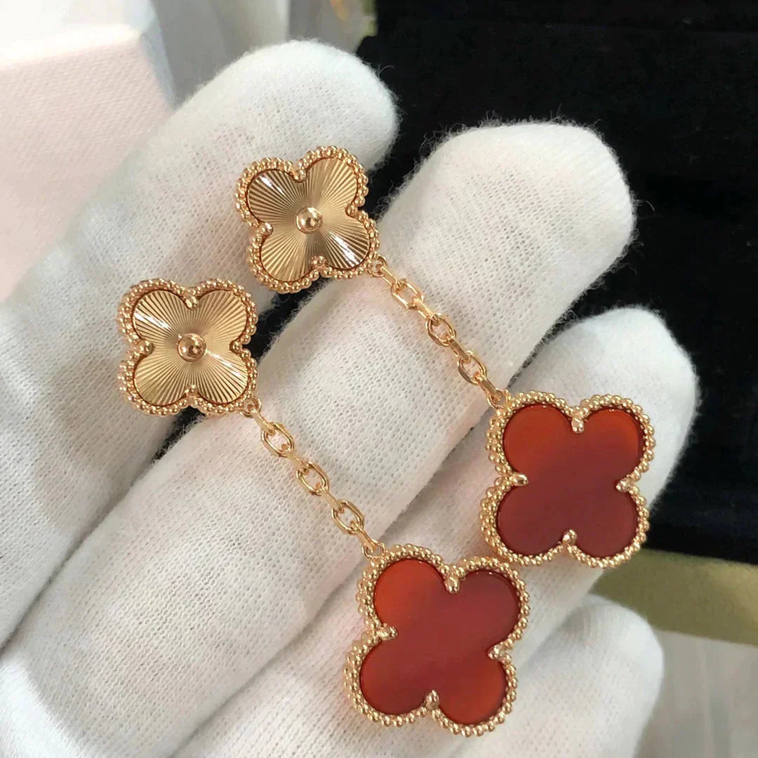 [Panda Jewelry]CLOVER 2 MOTIF  LASER CARNELIAN EARRINGS