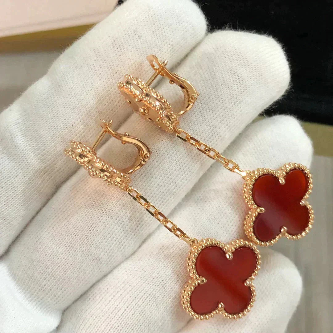 [Panda Jewelry]CLOVER 2 MOTIF  LASER CARNELIAN EARRINGS