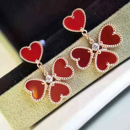 [Panda Jewelry]SWEET CLOVER CARNELIAN EARRINGS