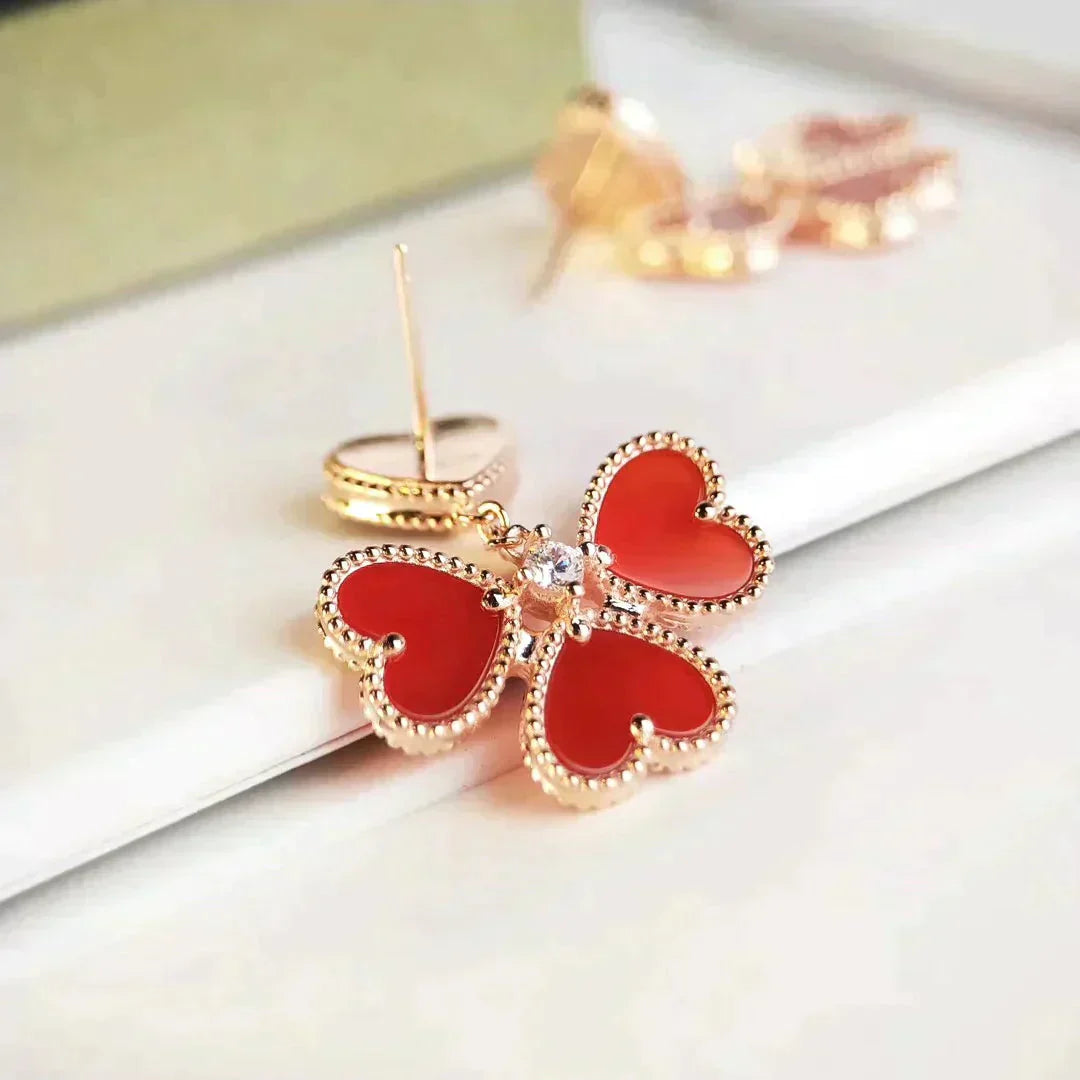 [Panda Jewelry]SWEET CLOVER CARNELIAN EARRINGS