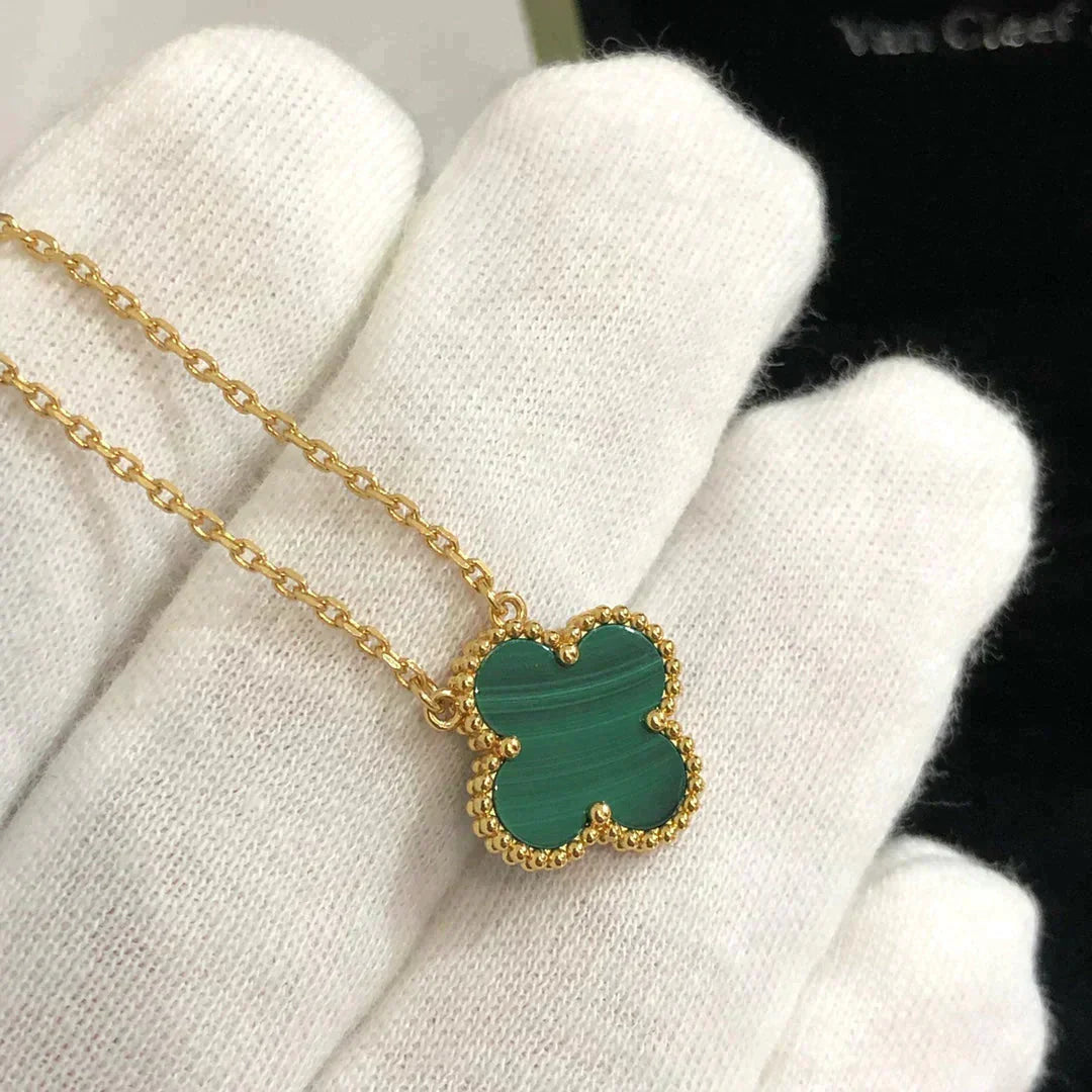 [Panda Jewelry]CLOVER 15MM MALACHITE SINGLE FLOWER  NECKLACE
