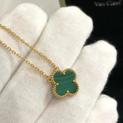 [Panda Jewelry]CLOVER 15MM MALACHITE SINGLE FLOWER  NECKLACE