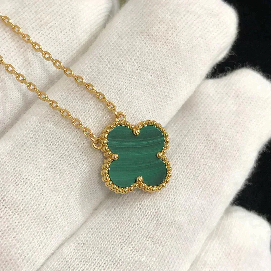 [Panda Jewelry]CLOVER 15MM MALACHITE SINGLE FLOWER  NECKLACE