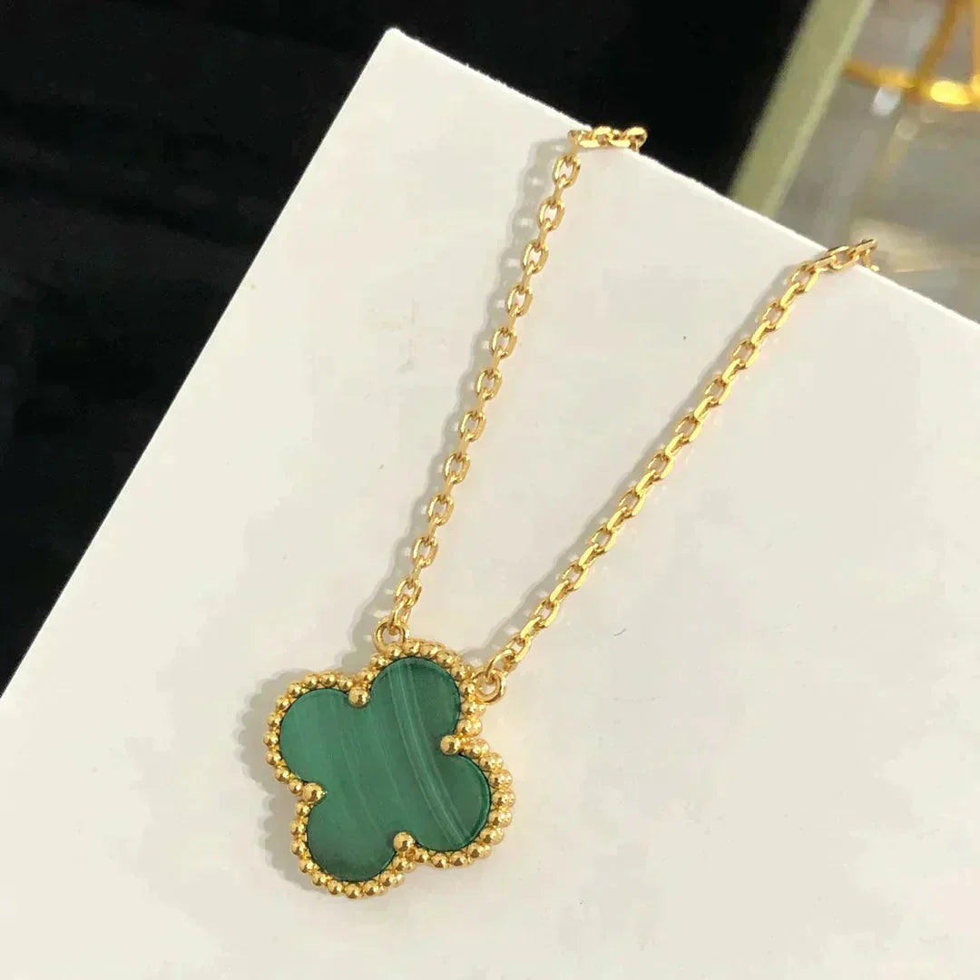 [Panda Jewelry]CLOVER 15MM MALACHITE SINGLE FLOWER  NECKLACE