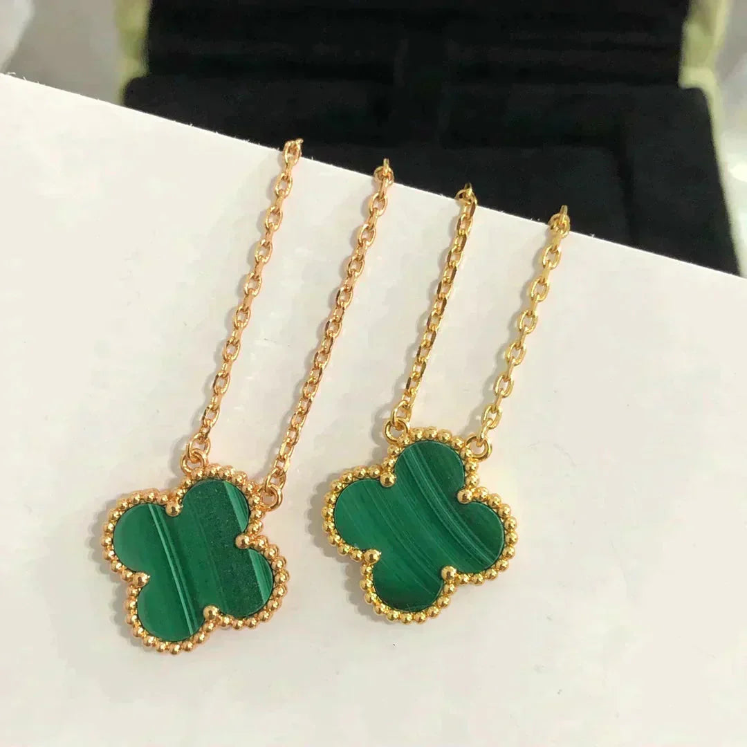 [Panda Jewelry]CLOVER 15MM MALACHITE SINGLE FLOWER  NECKLACE