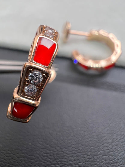 [Panda Jewelry]SERPENTI CARNELIAN PINK GOLD EARRINGS