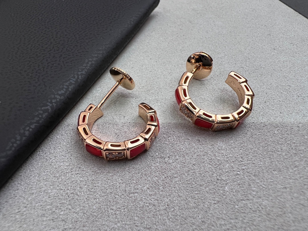 [Panda Jewelry]SERPENTI CARNELIAN PINK GOLD EARRINGS