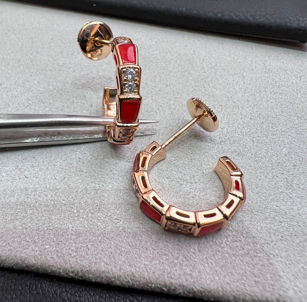 [Panda Jewelry]SERPENTI CARNELIAN PINK GOLD EARRINGS