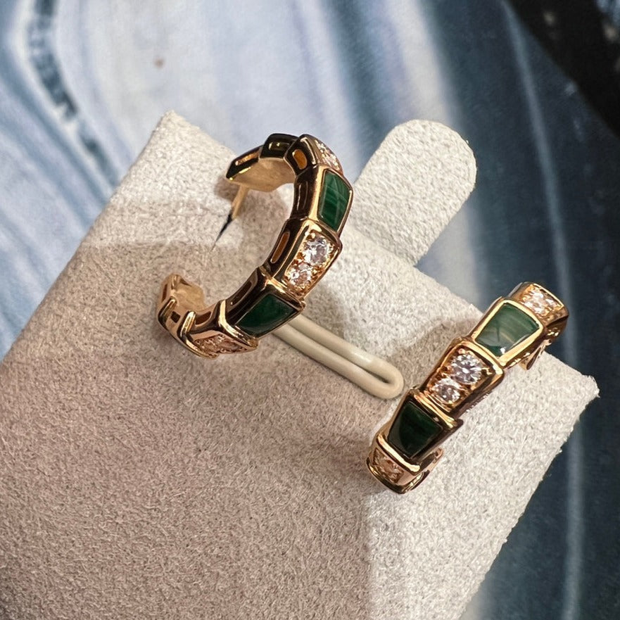 [Panda Jewelry]SERPENTI MALACHITE PINK GOLD EARRINGS