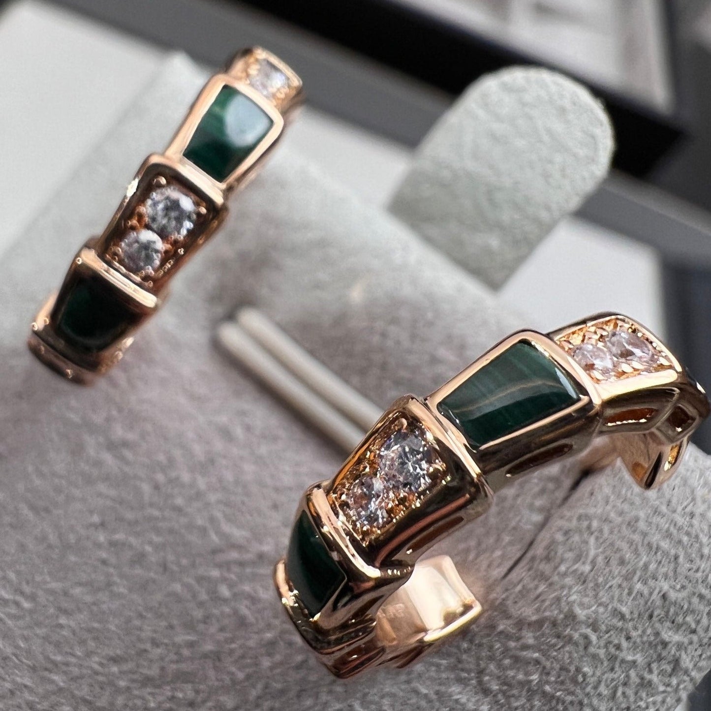 [Panda Jewelry]SERPENTI MALACHITE PINK GOLD EARRINGS
