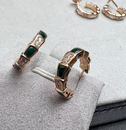 [Panda Jewelry]SERPENTI MALACHITE PINK GOLD EARRINGS