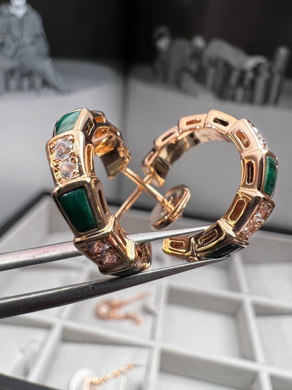 [Panda Jewelry]SERPENTI MALACHITE PINK GOLD EARRINGS