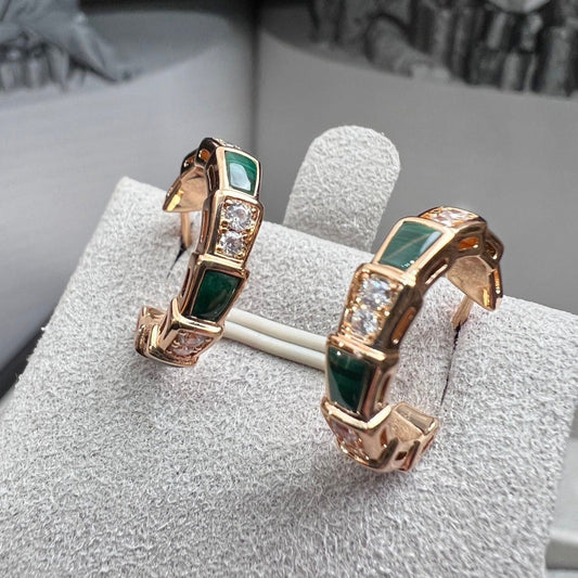 [Panda Jewelry]SERPENTI MALACHITE PINK GOLD EARRINGS