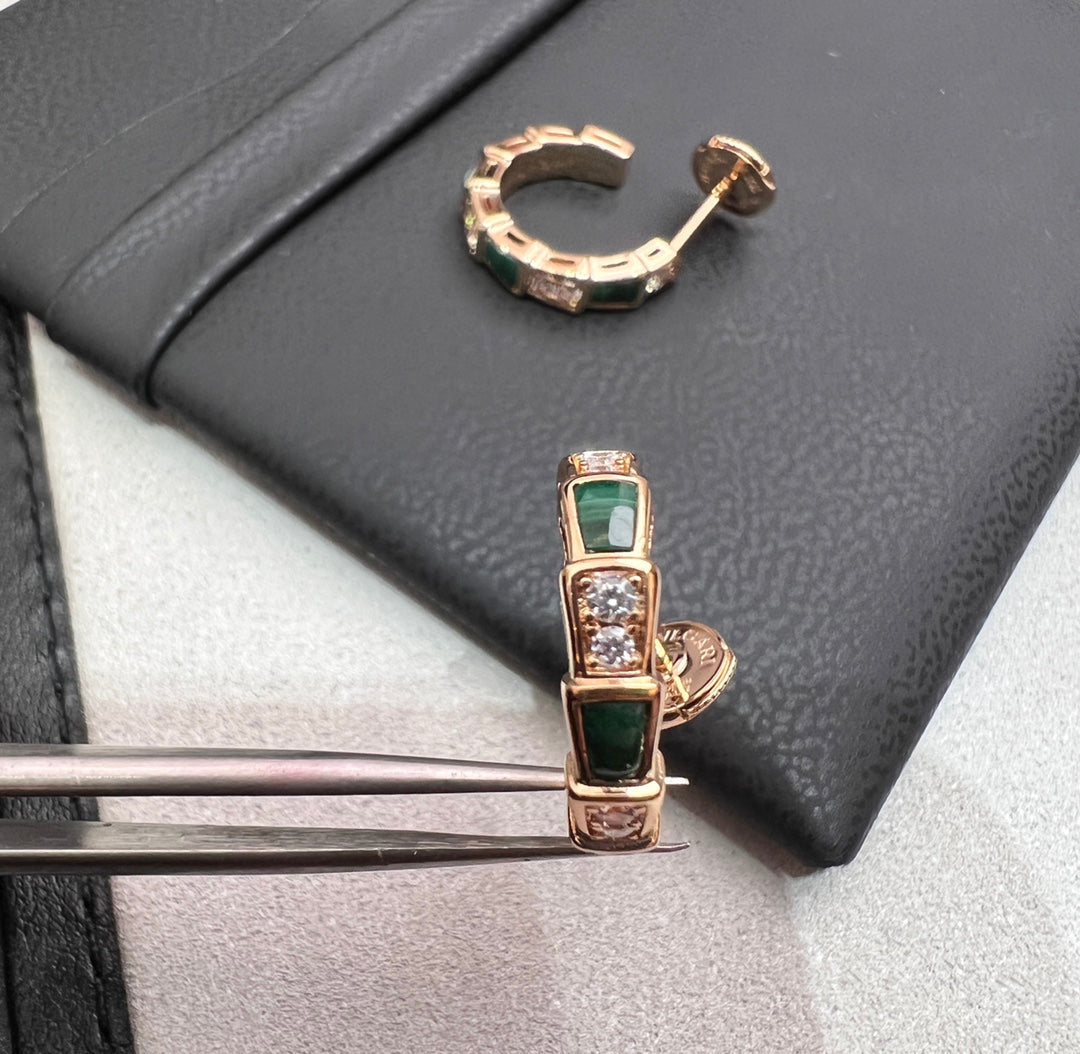 [Panda Jewelry]SERPENTI MALACHITE PINK GOLD EARRINGS