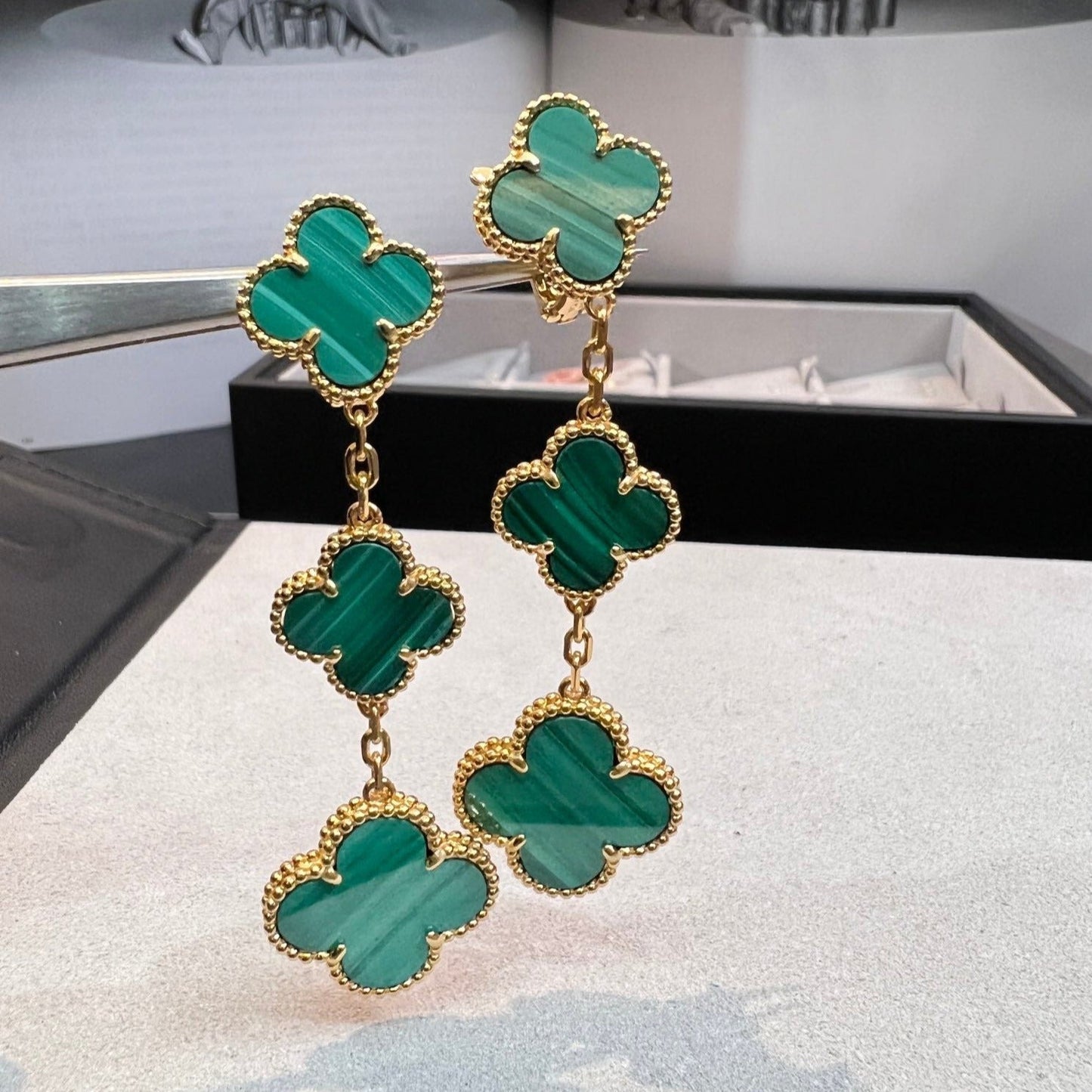[Panda Jewelry]CLOVER MALACHITE 3 MOTIFS GOLD