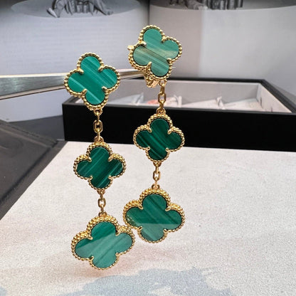 [Panda Jewelry]CLOVER MALACHITE 3 MOTIFS GOLD