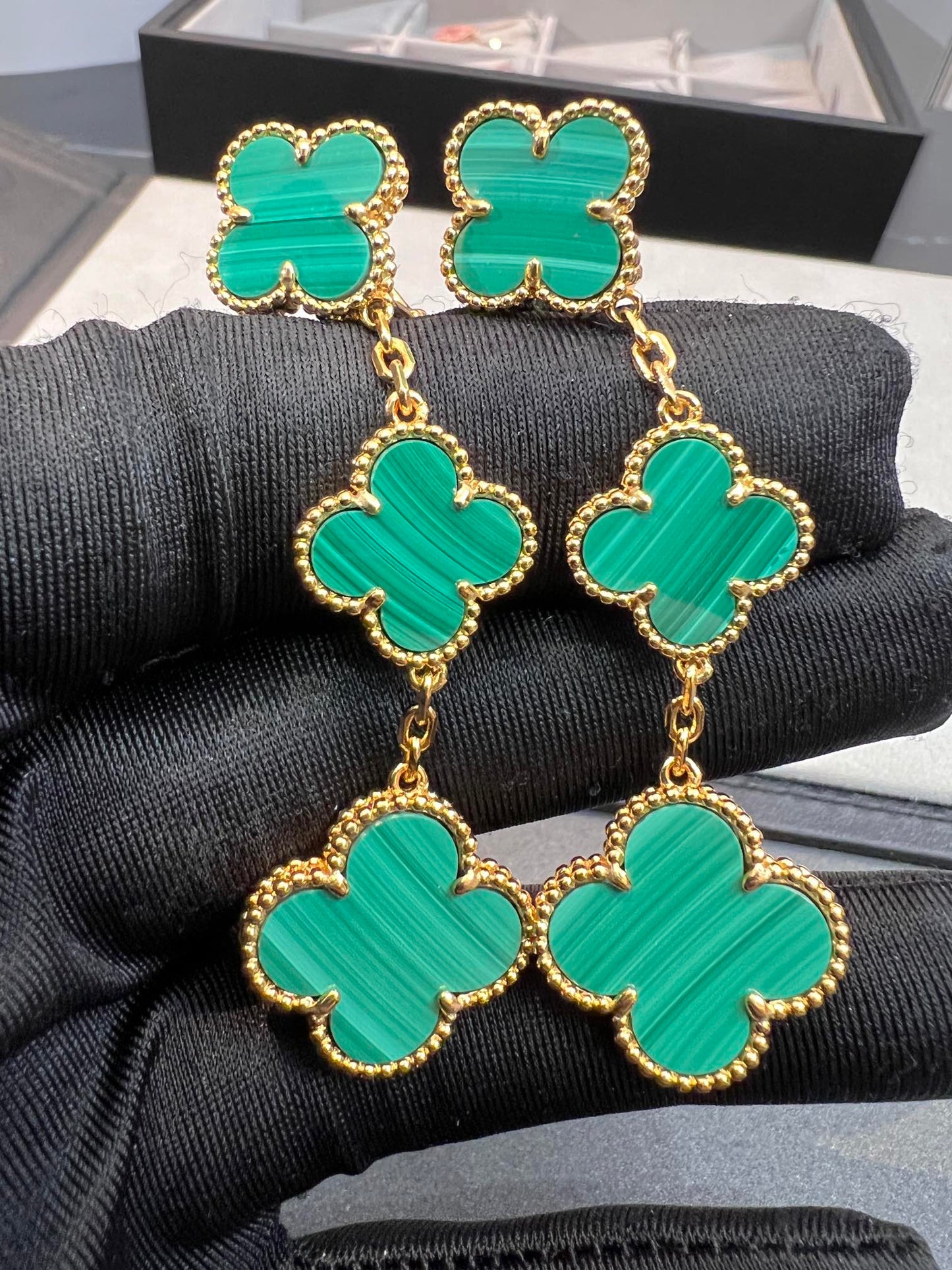 [Panda Jewelry]CLOVER MALACHITE 3 MOTIFS GOLD