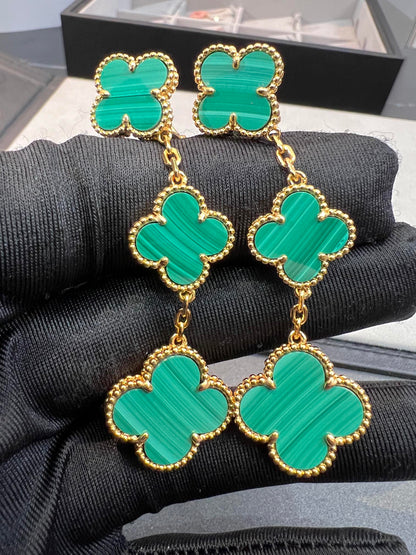 [Panda Jewelry]CLOVER MALACHITE 3 MOTIFS GOLD