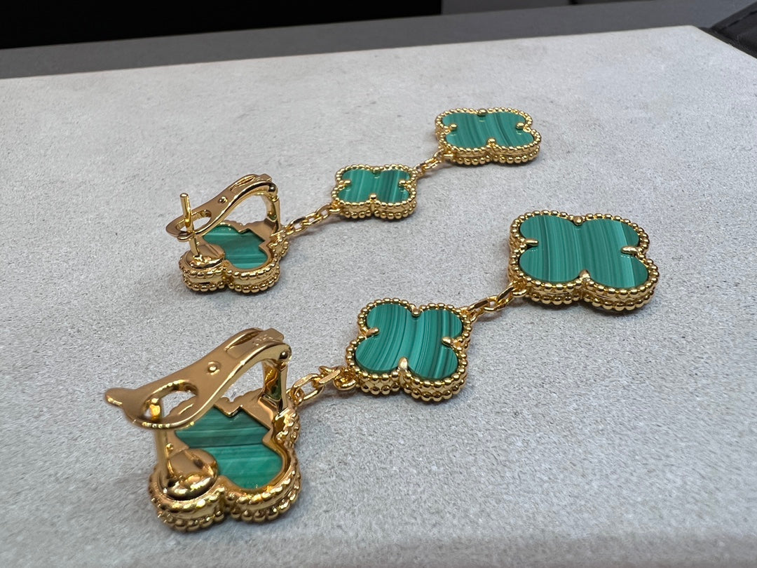 [Panda Jewelry]CLOVER MALACHITE 3 MOTIFS GOLD