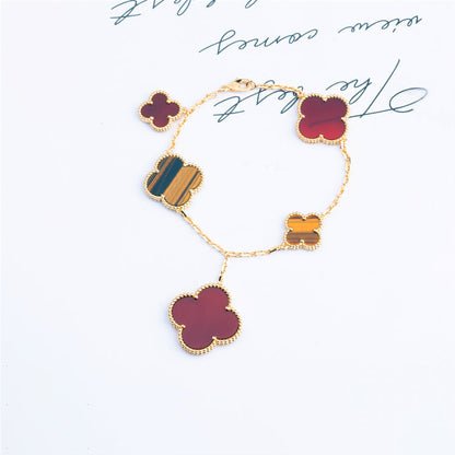[Panda Jewelry]CLOVER BRACELET 5 MOTIFS CARNELIAN TIGER EYE