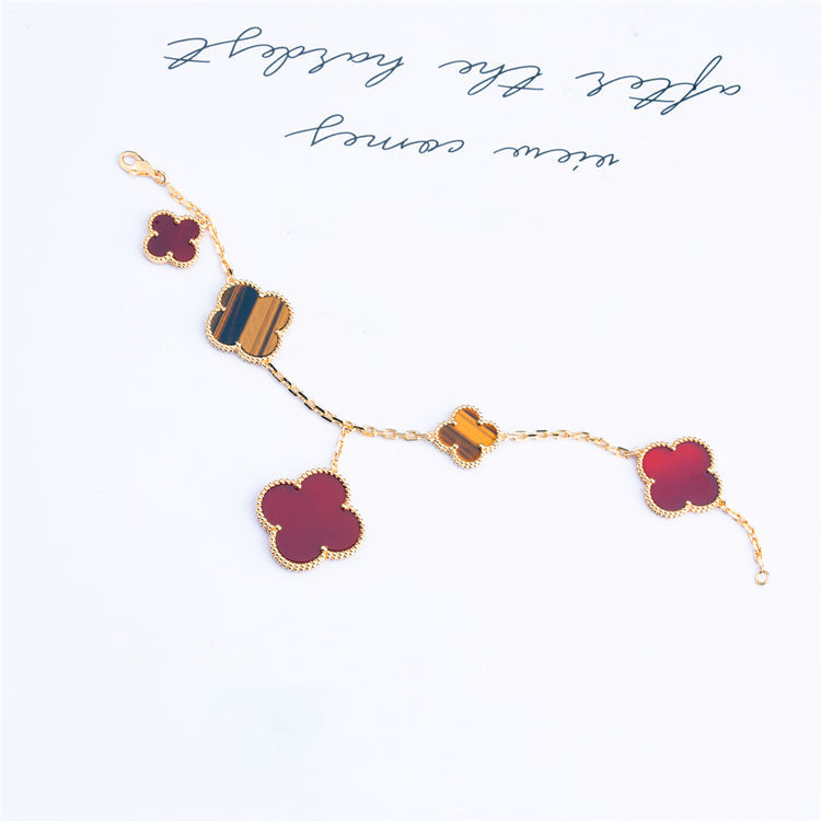 [Panda Jewelry]CLOVER BRACELET 5 MOTIFS CARNELIAN TIGER EYE