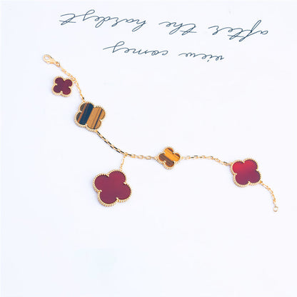 [Panda Jewelry]CLOVER BRACELET 5 MOTIFS CARNELIAN TIGER EYE