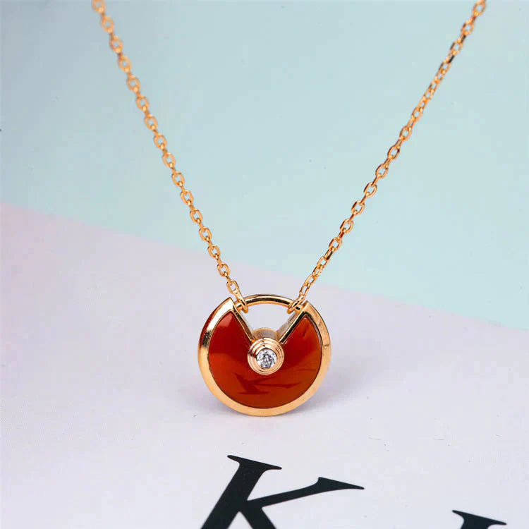 [Panda Jewelry]AMULETTE GOLD CARNELIAN ONYX NECKLACE