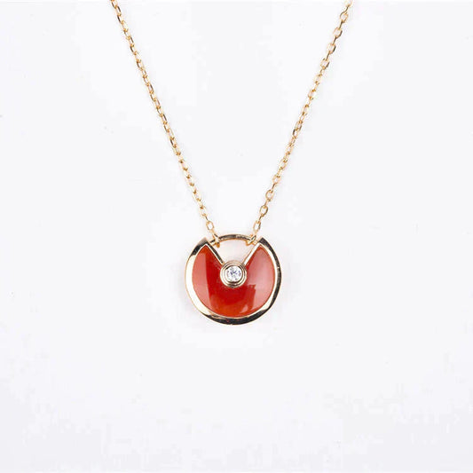 [Panda Jewelry]AMULETTE GOLD CARNELIAN ONYX NECKLACE