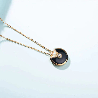 [Panda Jewelry]AMULETTE GOLD CARNELIAN ONYX NECKLACE