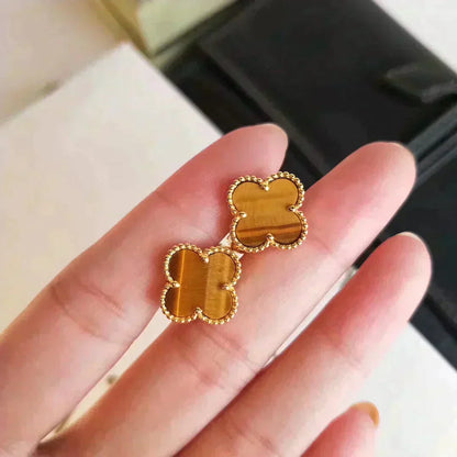 [Panda Jewelry]CLOVER MEDIUM 1 MOTIFS TIGER EYE EARRINGS
