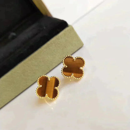 [Panda Jewelry]CLOVER MEDIUM 1 MOTIFS TIGER EYE EARRINGS