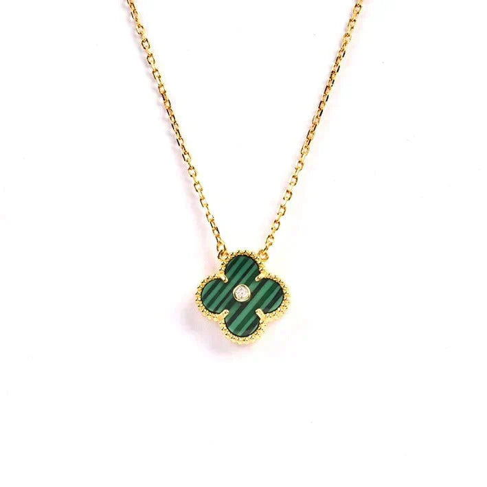 [Panda Jewelry]CLOVER 15MM DIAMOND TURQUOISE NECKLACE