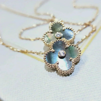 [Panda Jewelry]CLOVER 15MM DIAMOND AND MOTHER-OF-GREY NECKLACE