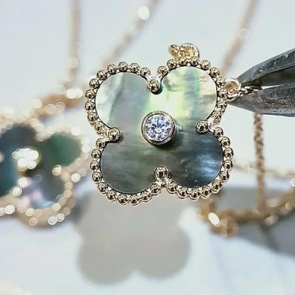 [Panda Jewelry]CLOVER 15MM DIAMOND AND MOTHER-OF-GREY NECKLACE