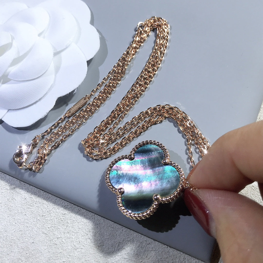[Panda Jewelry]CLOVER 25MM GOLD DARK MOP BIG CLOVER NECKLACE
