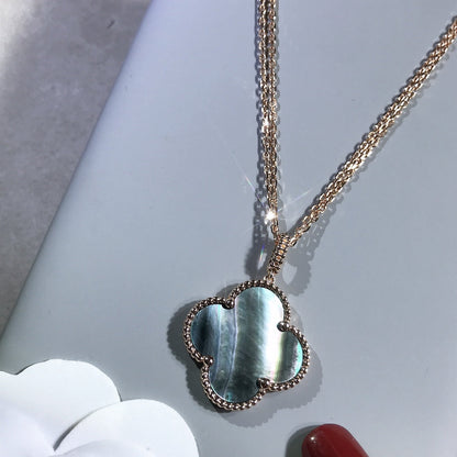 [Panda Jewelry]CLOVER 25MM GOLD DARK MOP BIG CLOVER NECKLACE