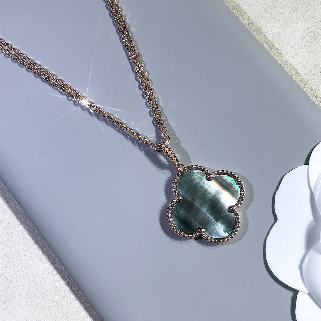 [Panda Jewelry]CLOVER 25MM GOLD DARK MOP BIG CLOVER NECKLACE