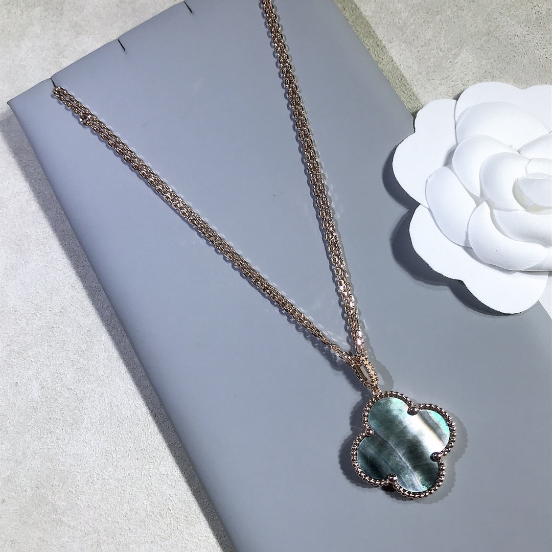 [Panda Jewelry]CLOVER 25MM GOLD DARK MOP BIG CLOVER NECKLACE