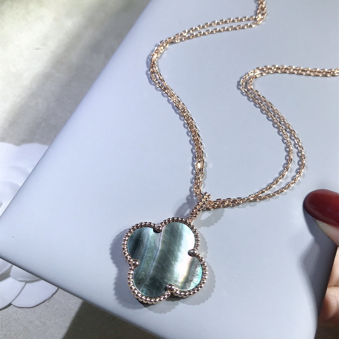 [Panda Jewelry]CLOVER 25MM GOLD DARK MOP BIG CLOVER NECKLACE