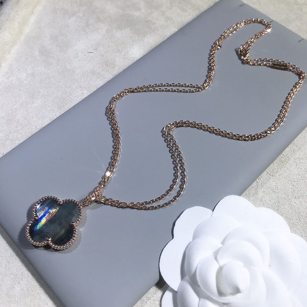 [Panda Jewelry]CLOVER 25MM GOLD DARK MOP BIG CLOVER NECKLACE