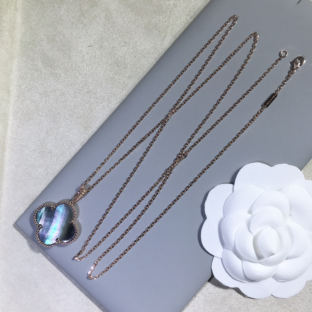 [Panda Jewelry]CLOVER 25MM GOLD DARK MOP BIG CLOVER NECKLACE