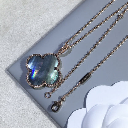 [Panda Jewelry]CLOVER 25MM GOLD DARK MOP BIG CLOVER NECKLACE