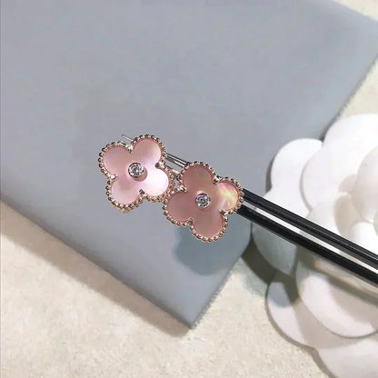 [Panda Jewelry]CLOVER MEDIUM 1 MOTIFS  PINK MOP DIAMOND EARRINGS