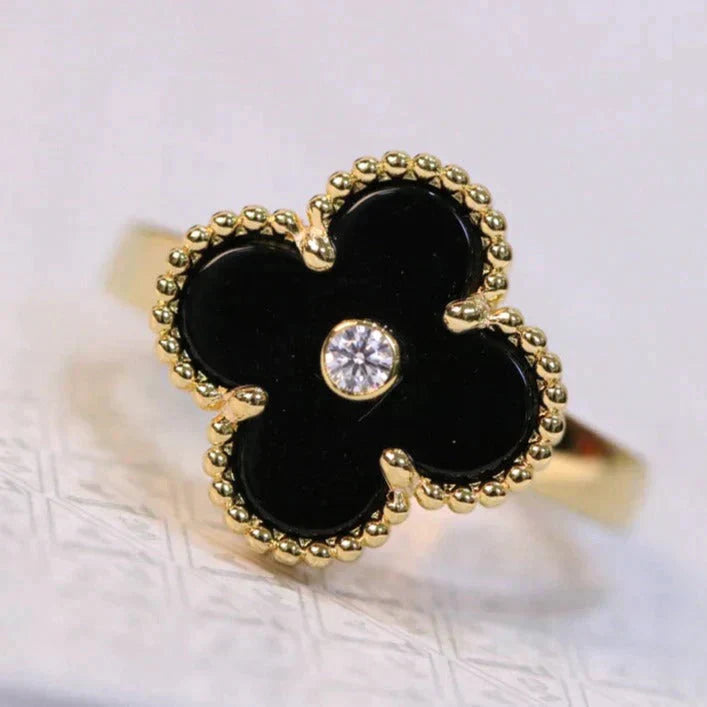 [Panda Jewelry]CLOVER ONYX RING GOLD DIAMOND