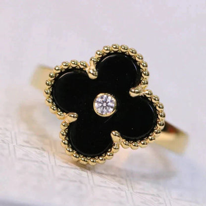 [Panda Jewelry]CLOVER ONYX RING GOLD DIAMOND